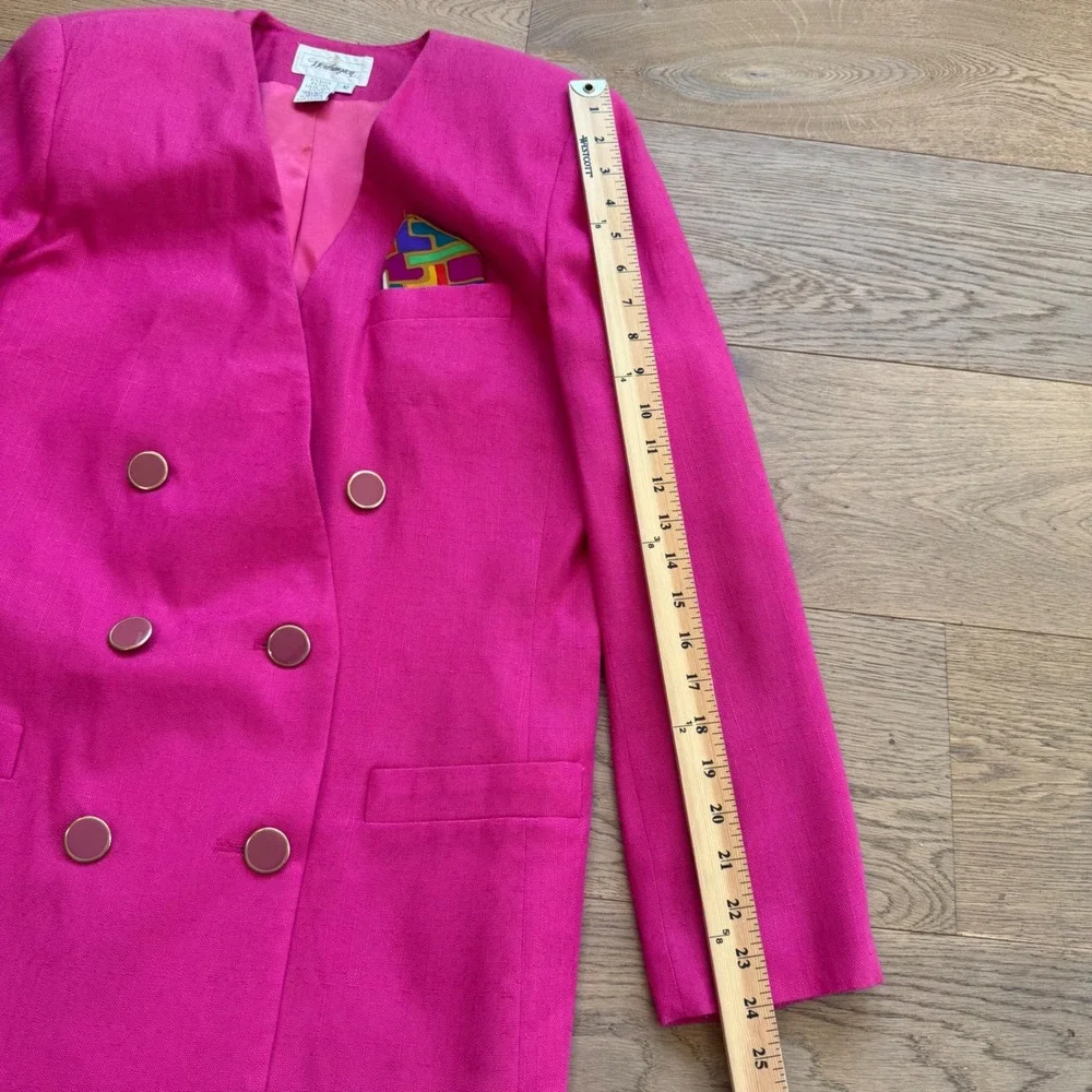 Vintage Worthington‎ Hot Pink Skirt Suit Set 10 12 Double Breasted Linen Blend